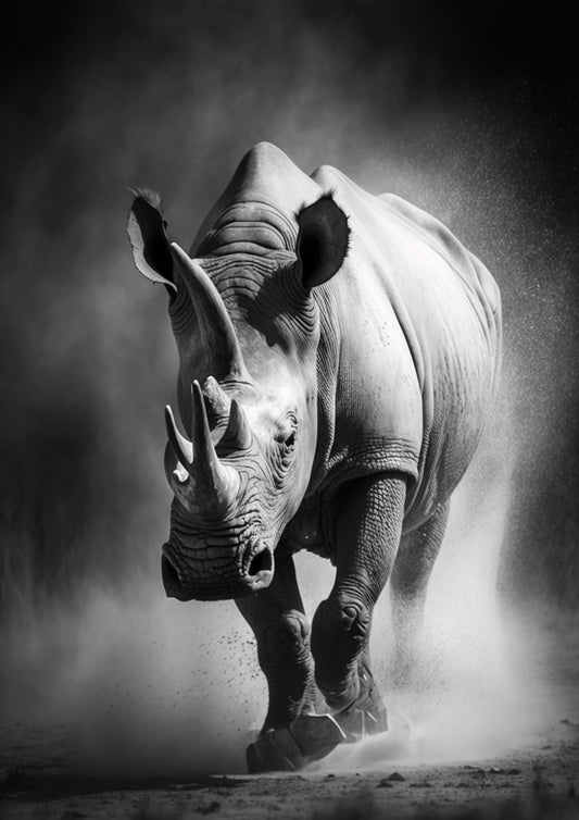 The monochrome wild animals’ collection- charging Rhino