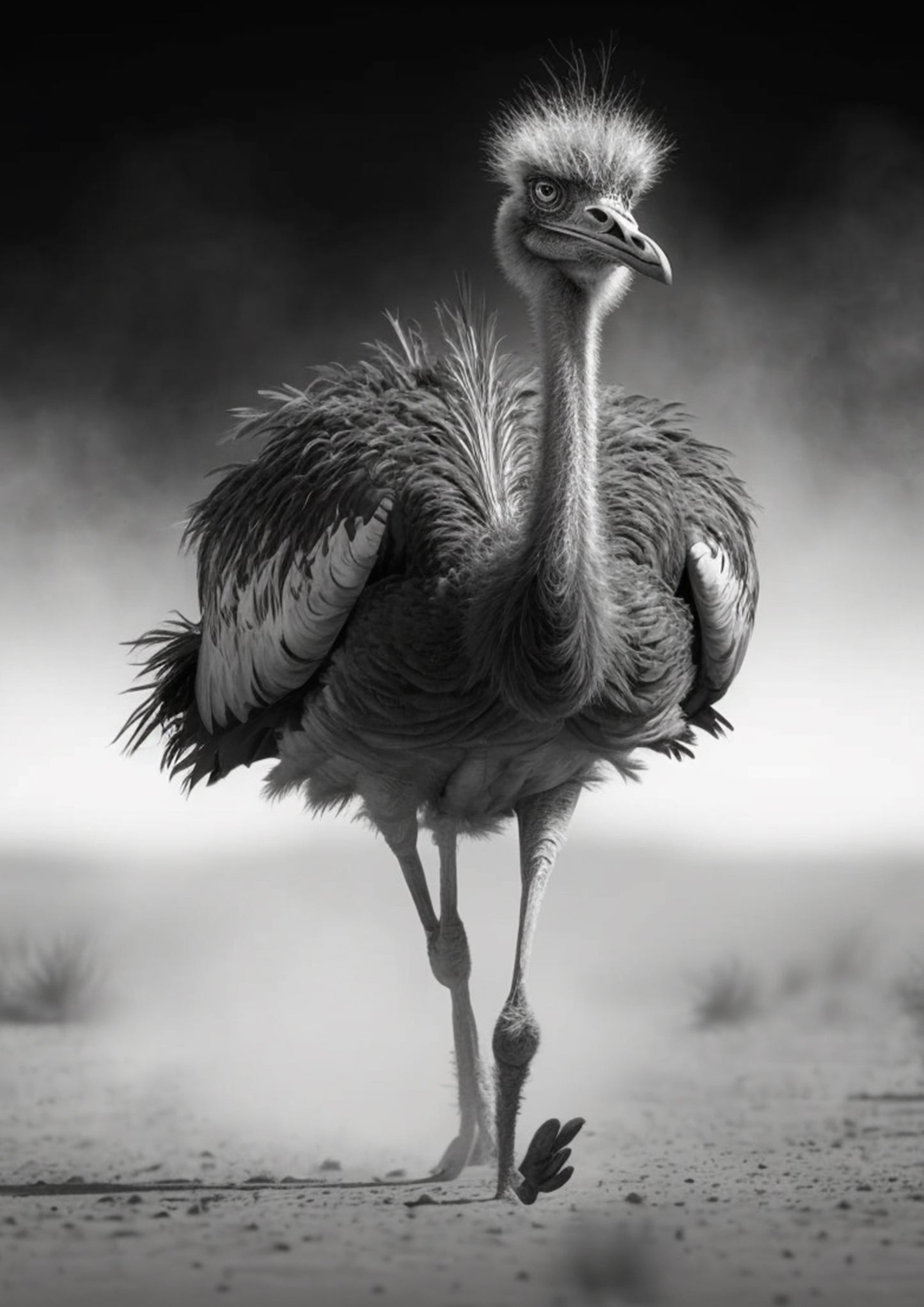 The monochrome wild animal’s collection - the charging Ostrich